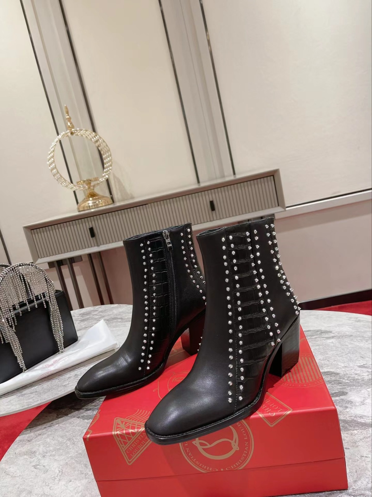 Christian Louboutin Spiked Leather Boot - GlamGems Boutique