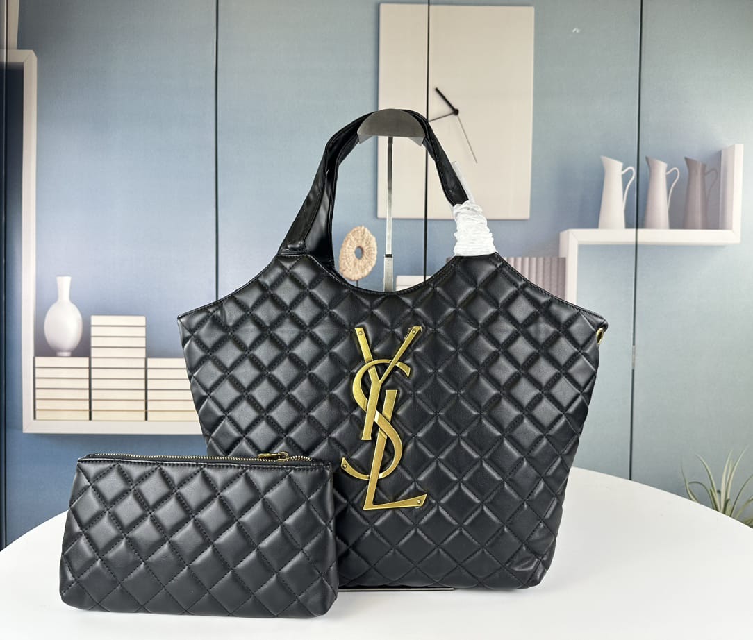 YSL Large Quilted Maxi Shopping Tote - GlamGems Boutique