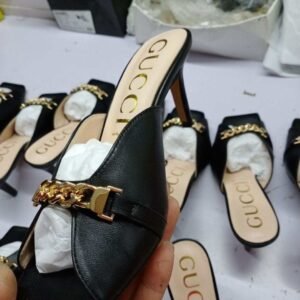 Gucci Black Sylvie Chain Heeled Sandal