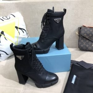 Prada Brushed Leather Nylon Booties